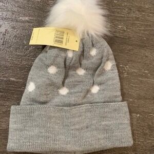 Collection 18 Grey Beanie White Polka Dot NWT Pom Pom Cozy Warm Hat Winter